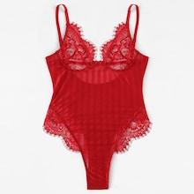 Shein Eyelash Lace Striped Teddy Bodysuit