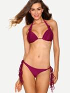Shein Strappy Side-tie Bikini Set - Burgandy