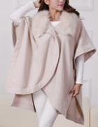 Shein Beige Batwing Sleeve Faux Fur Collar Cape