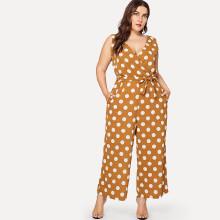 Shein Plus Overlap Front Polka Dot Jumpsuit