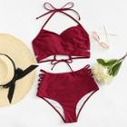 Shein Plus Crisscross Wrap Ladder Cut Out Halter Bikini Set