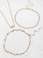 Shein Faux Pearl And Rhinestone Decorated Necklace Set
