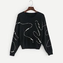 Shein Faux Pearl Beaded Sweater