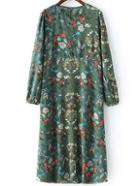 Shein Green Florals Keyhole Tunic Dress