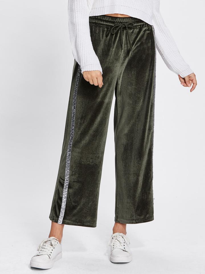 Shein Side Panel Drawstring Waist Velvet Pants