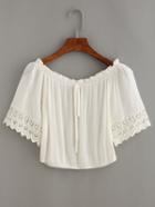 Shein Tie-neck Crochet Trimmed Sleeve Crop Top