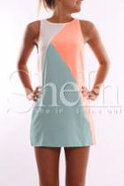 Shein Orange Blue Sleeveless Auburn Color Block Dress