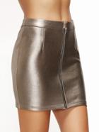 Shein Metallic Champagne Zip Front Bodycon Skirt