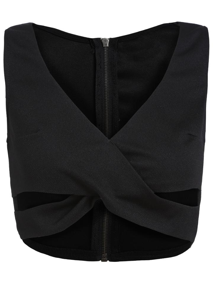 Shein Black V Neck Cross Crop Tank Top