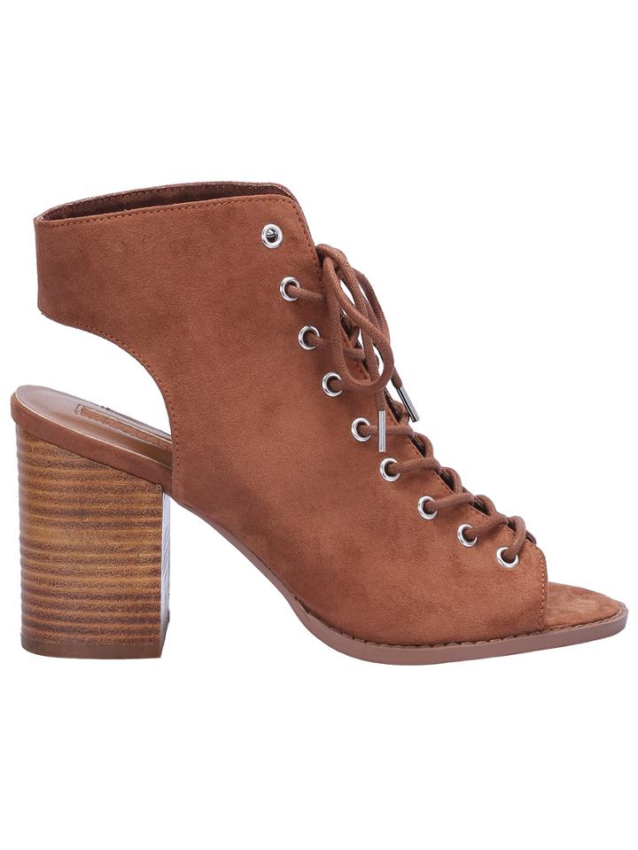 Shein Camel Lace Up Cut Out Pumps