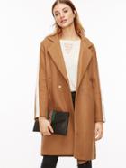 Shein Khaki Striped Trim Coat With Pockets