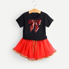 Shein Toddler Girls Contrast Sequin Tee With Skirt
