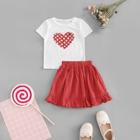 Shein Girls Heart Print Tee & Skirts Set