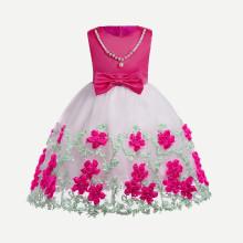 Shein Girls Pear Flower Embroidered Mesh Overlay Dress