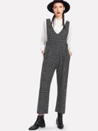 Shein Grid Print Double V Jumpsuit