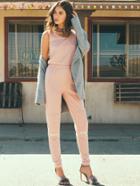 Shein Pink Tank Top Elastic Waist Ribbed Jumpsuit