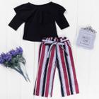 Shein Girls Plain Blouse With Striped Pants