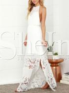 Shein White Halter Backless Yule Crochet Lace Maxi Dress