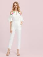 Shein Keyhole Front Flower Patched Trumpet Sleeve Tailored Jumpsuit