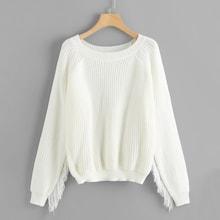 Shein Raglan Sleeve Fringe Trim Sweater