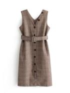 Shein Plaid Vest Dress With Belt