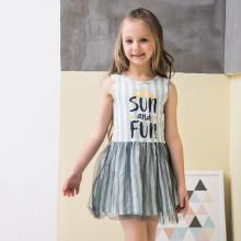 Shein Girls Letter Print Contrast Mesh Striped Dress