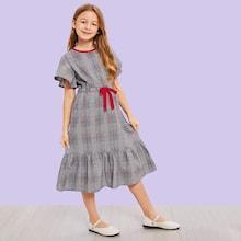 Shein Girls Ruffle Hem Drawstring Waist Dress