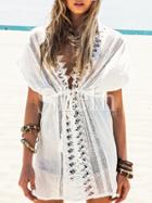 Shein White Short Sleeve Floaty V Neck With Lace Dress