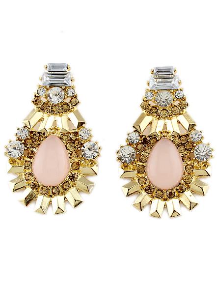 Shein Pink Gemstone Gold Diamond Earrings