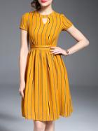 Shein Yellow Hollow Striped A-line Dress