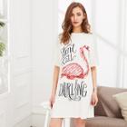 Shein Flamingo Print Short Sleeve Nightdress
