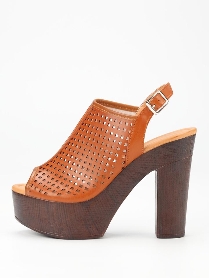 Shein Laser-cut High Vamp Platform Heels - Camel