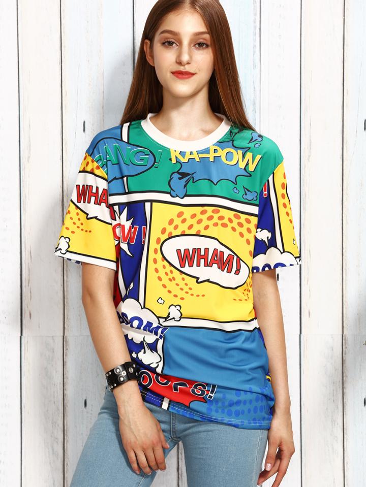 Shein Multicolor Cartoon Print T-shirt