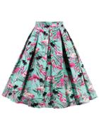 Shein Palm Leaf And Flamingo Print Box Pleated Skirt