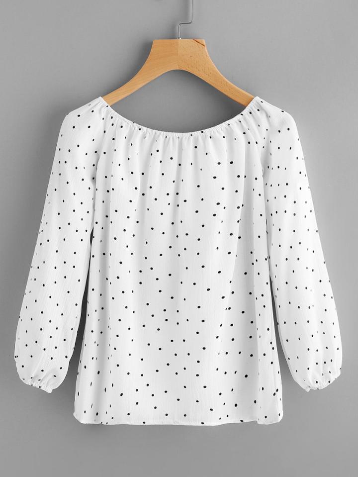 Shein Boat Neckline Polka Dot Top