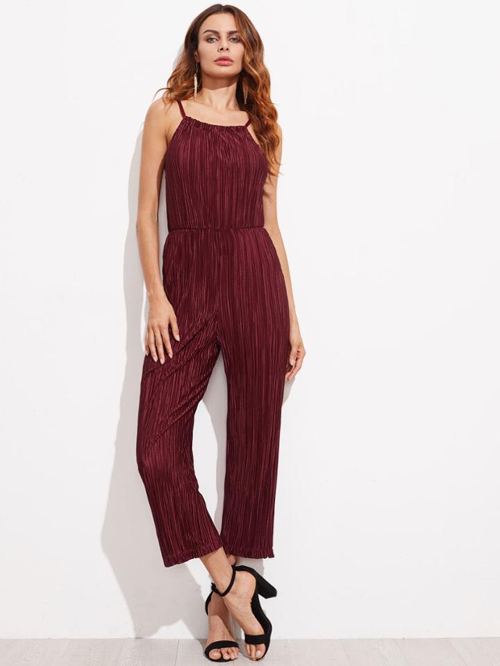 Shein Pleated Tie Open Back Jumpsuit