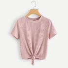 Shein Knot Front Solid Ribbed Tee