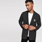 Shein Men Patched Detail Vertical Striped Blazer
