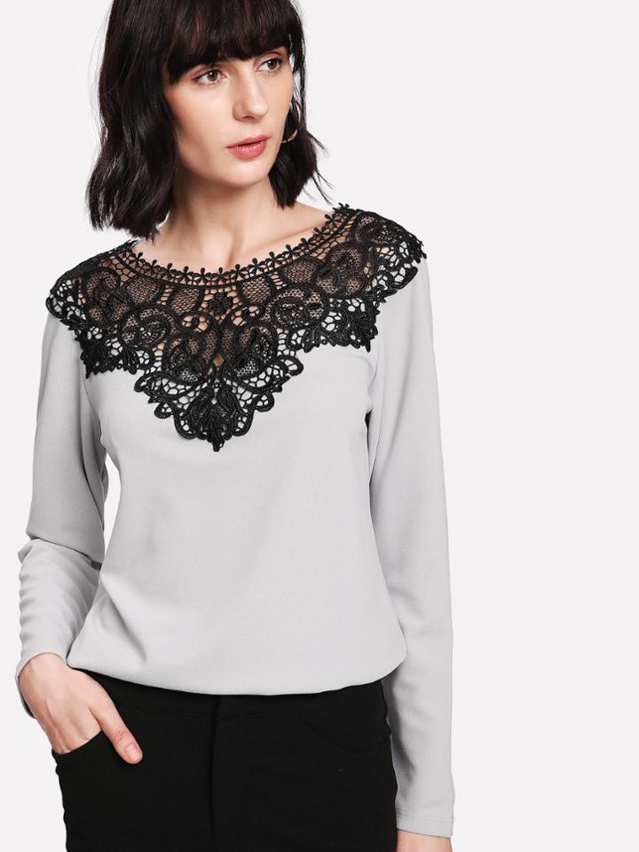 Shein Contrast Lace Applique Top