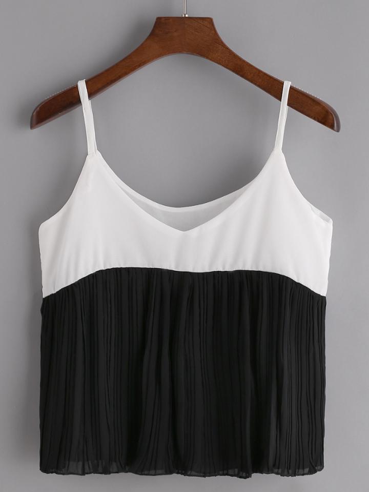 Shein Contrast Pleated Hem Chiffon Cami Top
