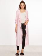 Shein Pink Waterfall Collar Roll Sleeve Wrap Coat