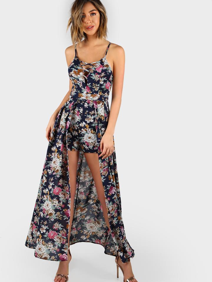 Shein Crisscross Plunge Neck Maxi Playsuit