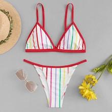 Shein Random Striped Contrast Piping Bikini Set
