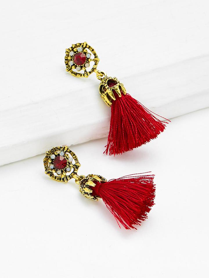 Shein Rhinestone Detail Tassel Drop Earrings