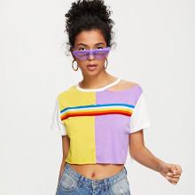 Shein Cit Out Neck Striped Crop Tee