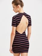 Shein Navy Striped Open Back Ribbed Bodycon Dress
