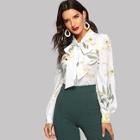 Shein Tie Neck Floral Textured Top