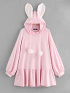 Shein Pompom Drawstring Hoodie Rabbit Dress