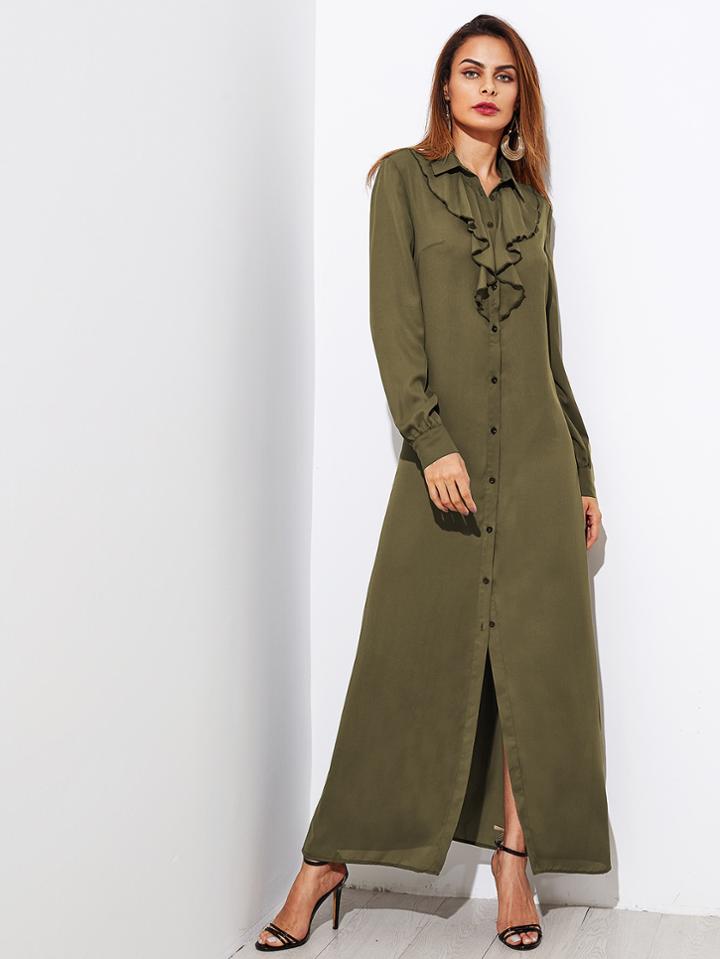 Shein Flounce Trim Maxi Shirt Dress