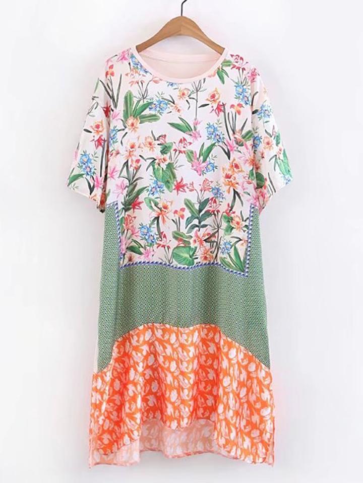 Shein Floral Print High Low Dress